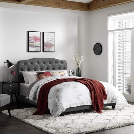 Leather Upholstered King Platform Bed