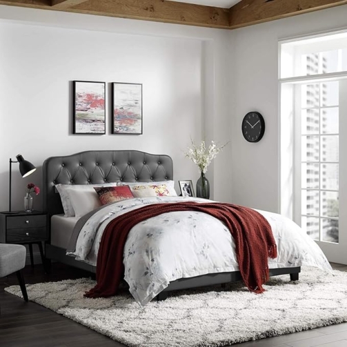 Leather Upholstered King Platform Bed